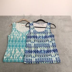Chico's 2 Scoop Neck Blue Printed Tanks Size L